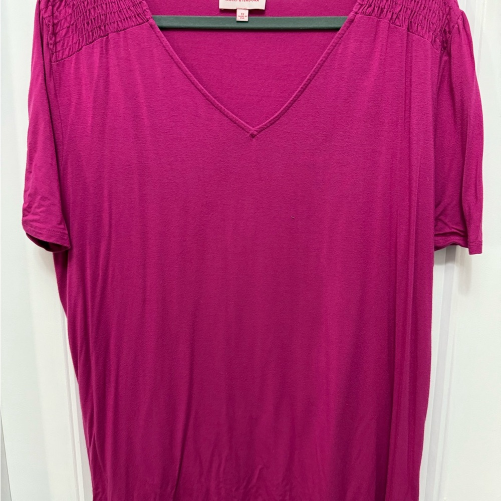 Molly and Isadors Women's Pink V-Neck Soft Shirt Sleeve Tshirt
